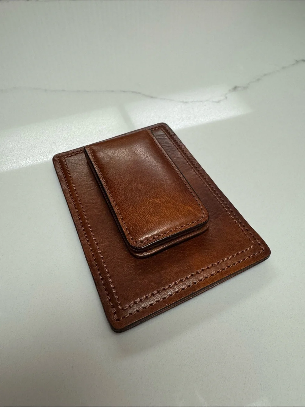 Bosca Cognac Leather Money Clip & Card Sleeve